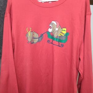 Duluth Trading Co Red Long Sleeve Tee with Santa and Reindeer